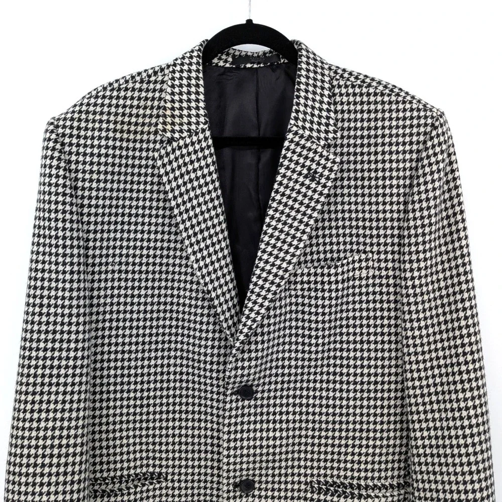 Houndstooth Wool Blend Blazer Jacket Oversized‎ Vintage Academia Coat